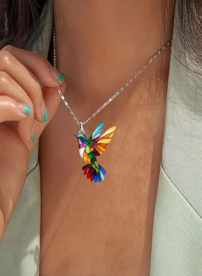 TACBSP Colorful Hummingbird Necklace Earrings Set for Women 2D Hummingbird Pendant Necklaces Acrylic Hypoallergenic Cute Bird Earrings for Women Bird Lovers (Set) - Image 2